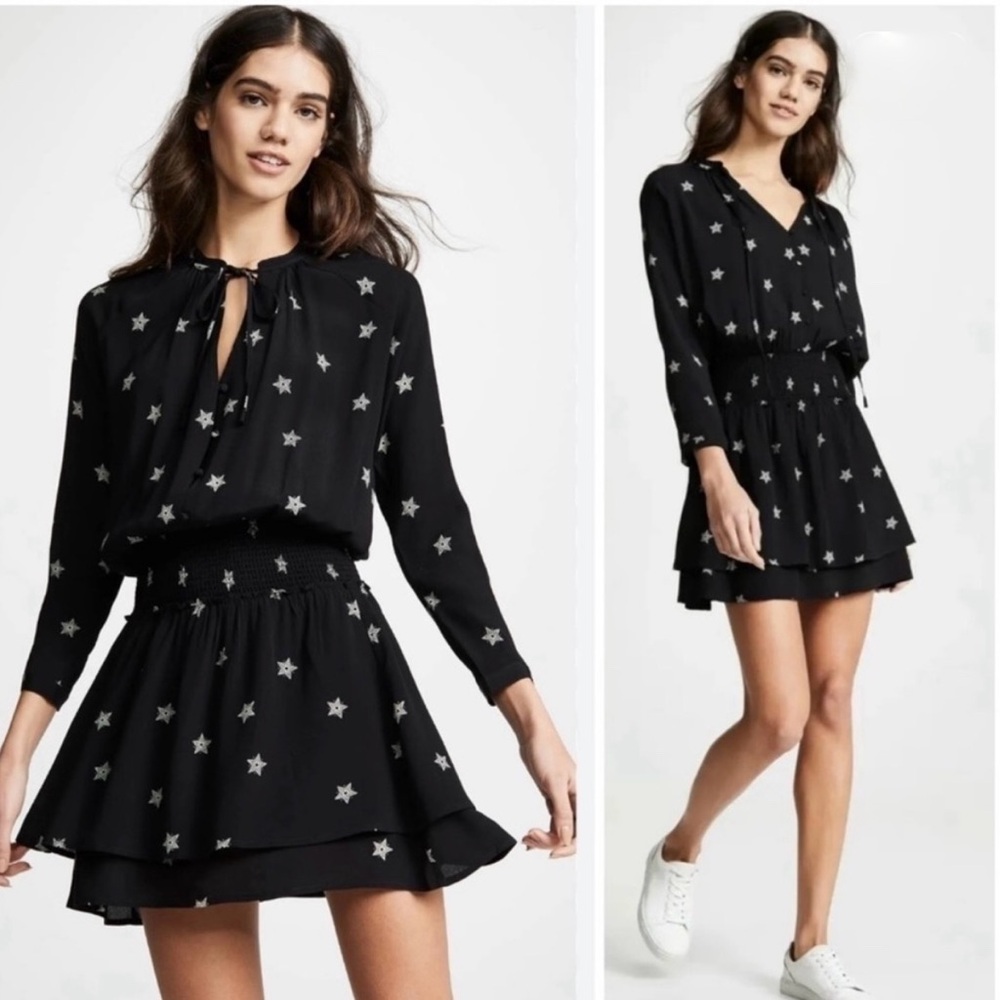 RAILS Jasmine Ruffle Hem Dress in Black Rivet Star Size Large